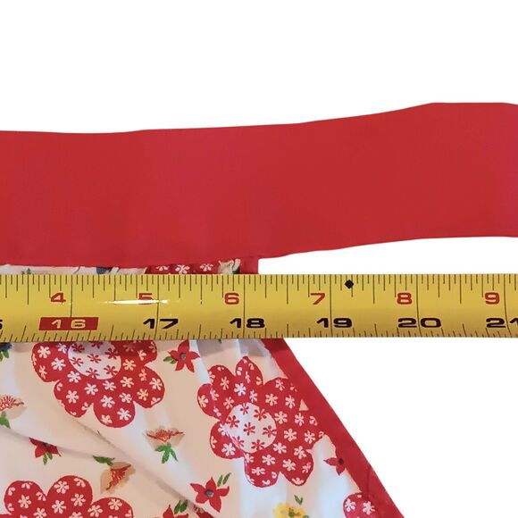 Vtg Half Apron Cotton Tieback Red White Floral 2 Pockets 60s Size Small Or Child - Picture 9 of 11